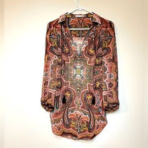 Alice + Olivia Boho Paisley Tunic Size Small Sheer Lightweight Tassles Flowy